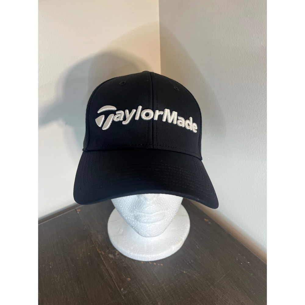 TaylorMade Black‎ Golf Cap Hat Flex Fit Embroidered Logo Men's L XL